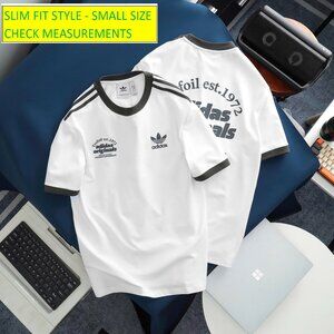 Adidas Classics Original 3 Stripes Tee Shirt Trefoil Retro Men White Slim Fit